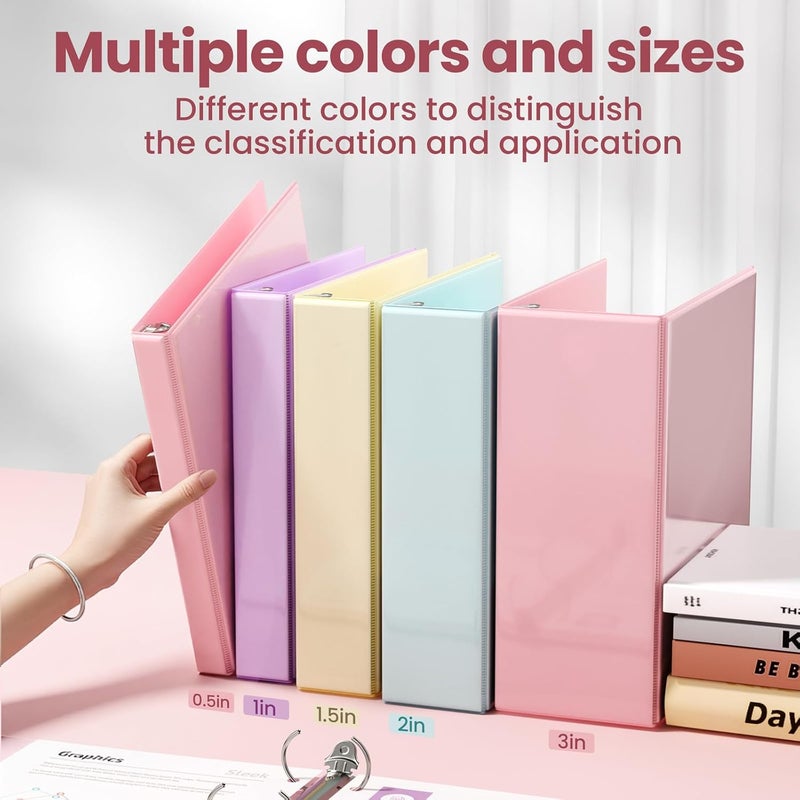 SUNEE 3 Ring Binder 3 Inch D Ring, Clear View Binder Three Ring PVC-Free (Fit 8.5x11 Inches) for School or Office Supplies, Assorted Pastel, 4 Pack - Image 5